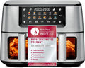 ROMMELSBACHER Doppel Heißluft Fritteuse FRH 2650, 2 Körbe a 5,5 Liter, 40 bis 230 °C, 12 Programme, Sichtfenster, Innenraumbeleuchtung, PFAS-frei, Match-und Sync-Funktion, gleichmäßige Wärmeverteilung