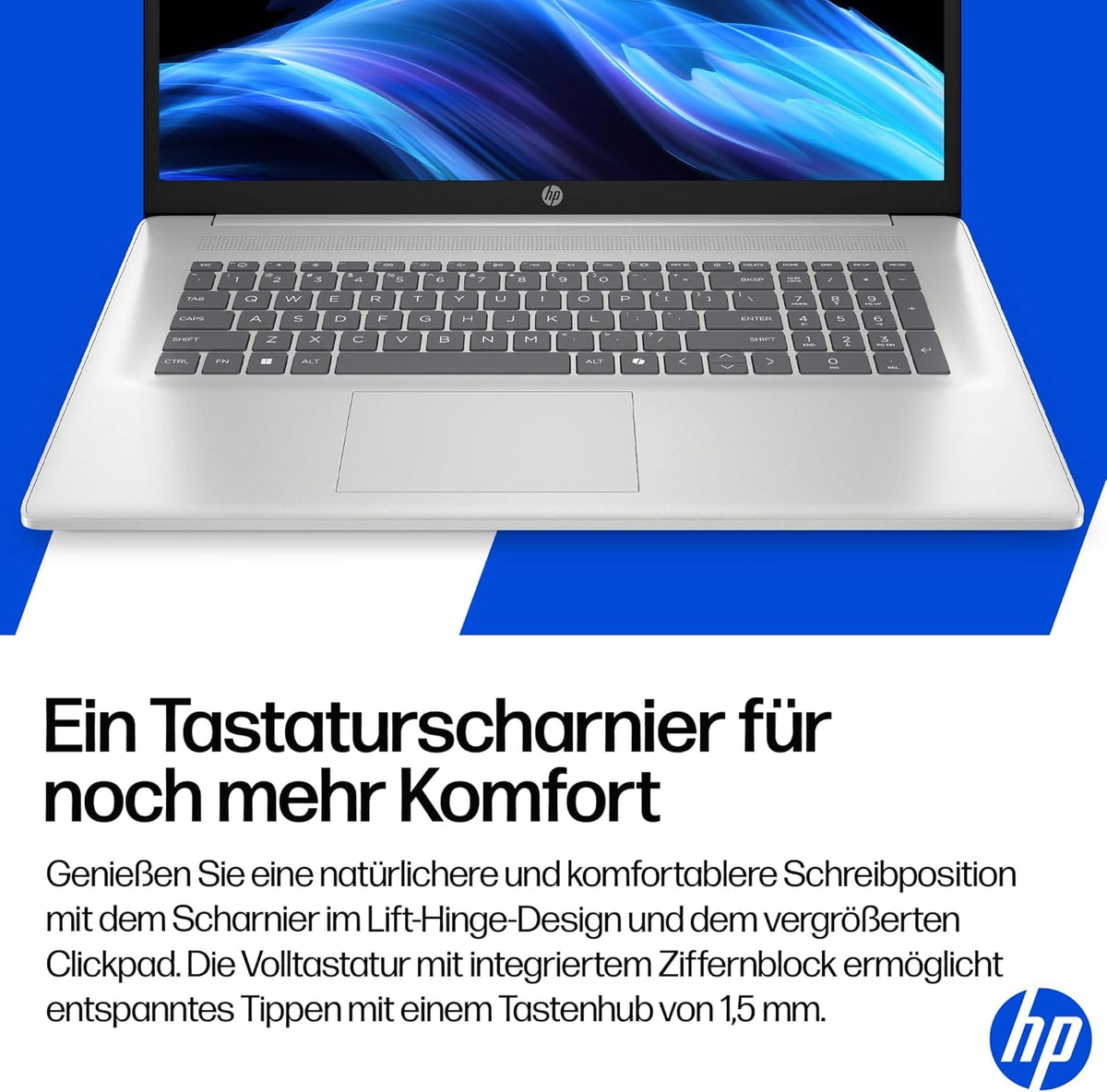 Laptop mit 17,3" FHD Display, Core i7-1355U, 16 GB DDR4 RAM, 1 TB SSD, Iris Grafik, Windows 11, QWERTZ, Silber inkl. 25 GB Dropbox-Speicher für 12 Monate