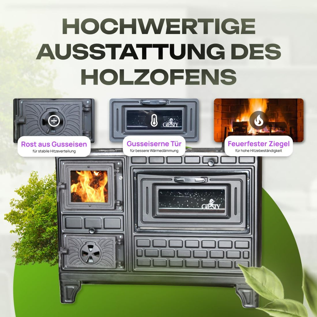 Outdoor-Küchenofen Terrassenofen, Holzofen mit Holz und Holzkohle, Garten-Kamin, Outdoor-Küchenherd, Kuzine Soba (Gusseiserne Tür+2 Rohre)