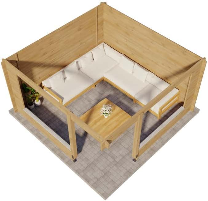 5-Eck Gartenlaube Maik-40 aus Massiv-Holz 400 x 400 cm, Gartenhaus mit 40 mm Wandstärke, Mit Imprägnierung (Pinie)