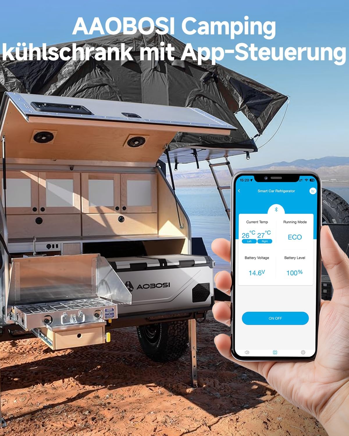 AAOBOSI 95L Kompressor Kühlbox Dual Zone bis -20℃，Edelstahlgehäuse & Aluminium-Innenausstattung，12/24V DC & 230V AC，Kühlbox Kompressor für Auto, Boot, Camping und Geländefahrt