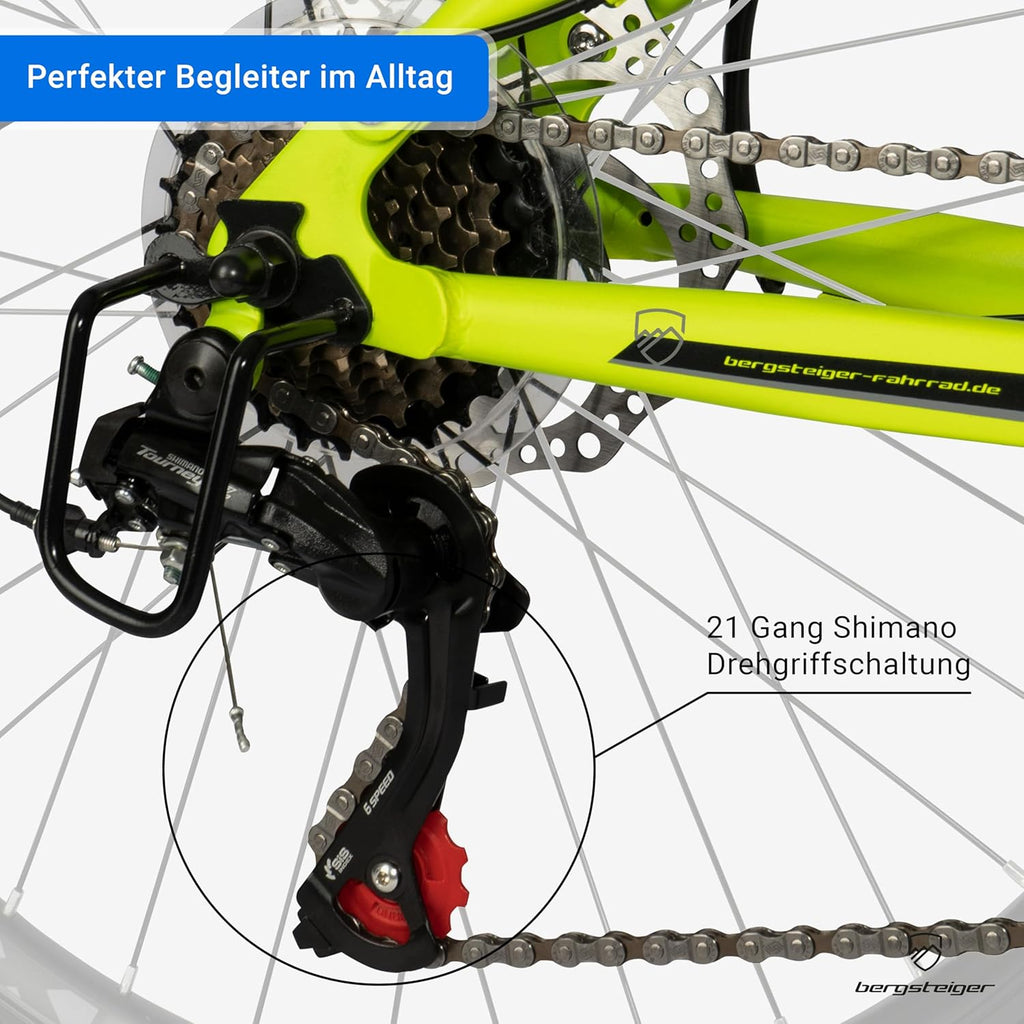 Bergsteiger Broome 24, 26 Zoll Kinderfahrrad, 21 Gang-Schaltung, StVZO, Mountainbike mit Vollfederung, Scheibenbremsen & Dynamo-Licht, geeignet für 8, 9, 10, 11, 12, 13 Jahre, Jungen & Mädchen