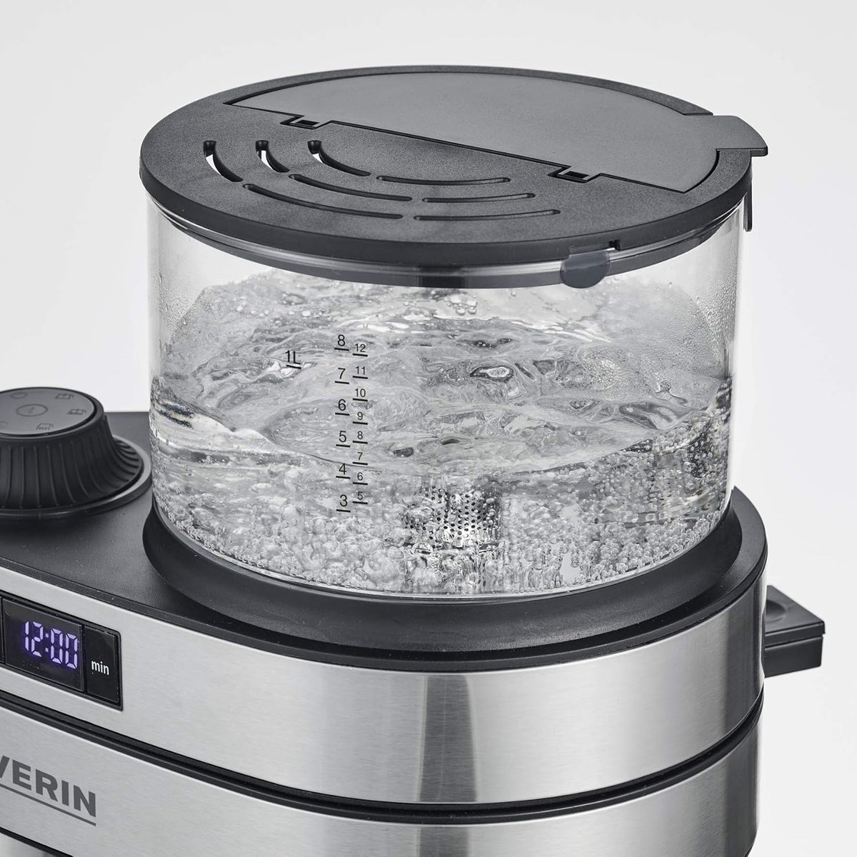 Severin Filterkaffeemaschine "Caprice" mit auslaufsicherer Thermokanne, wie von Hand aufgebrüht, Kaffeebereiter für bis zu 8 Tassen, Kaffeemaschine mit Timer, 1l, Edelstahl-gebürstet/schwarz, KA 5763