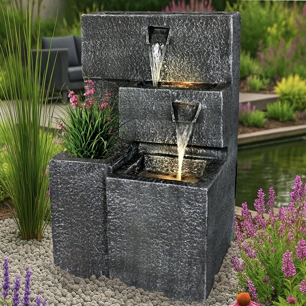 Springbrunnen "Grada" Bepflanzbar mit LED Beleuchtung, Wasserfall Gartenbrunnen Kaskade Terrassenbrunnen