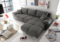 Stella Trading ANTON Ecksofa mit Schlaffunktion, Stoffbezug Uran Stone - Moderne Eckcouch in L-Form mit Bettkasten & dekorativer Steppung - 289 x 85 x 189 cm (B/H/T)