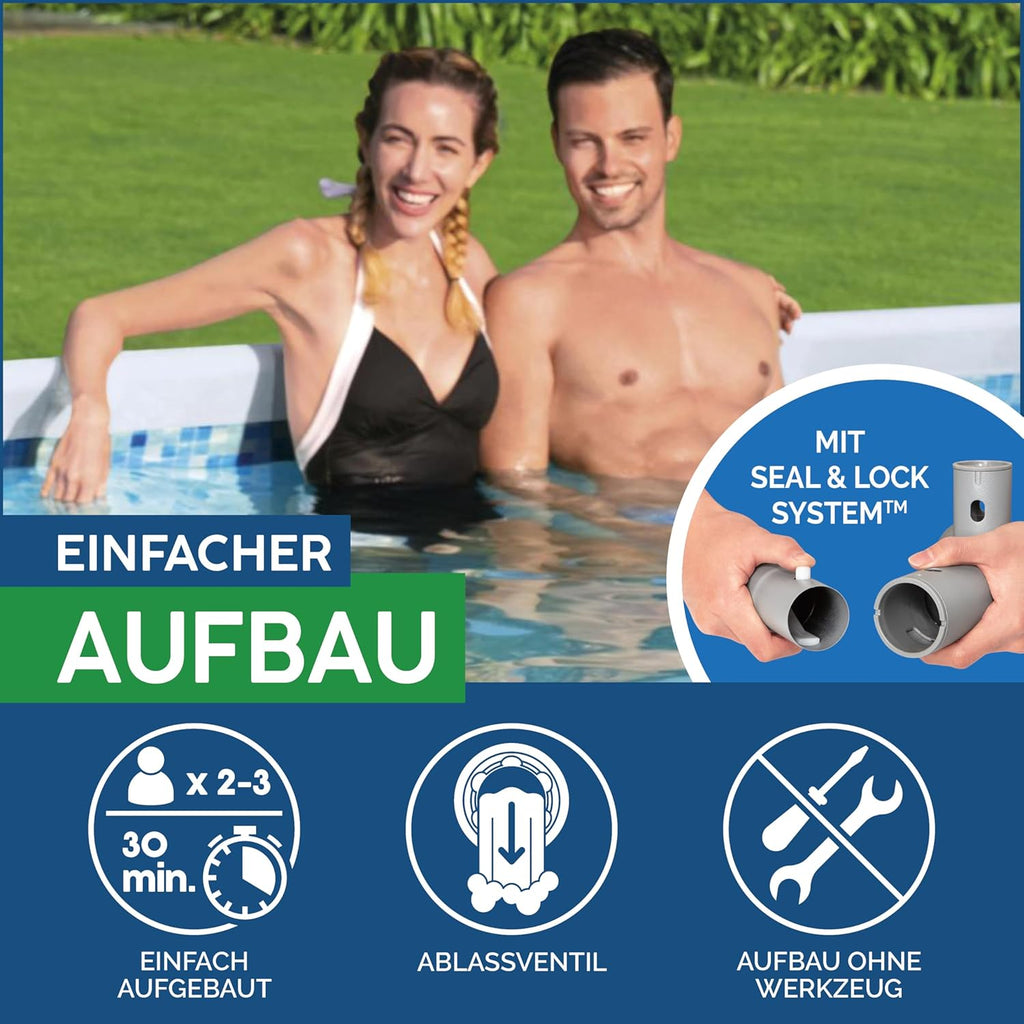 Bestway Power Steel Frame Pool Set, oval, mit Filterpumpe 305 x 200 x 84 cm, grau, 5614A