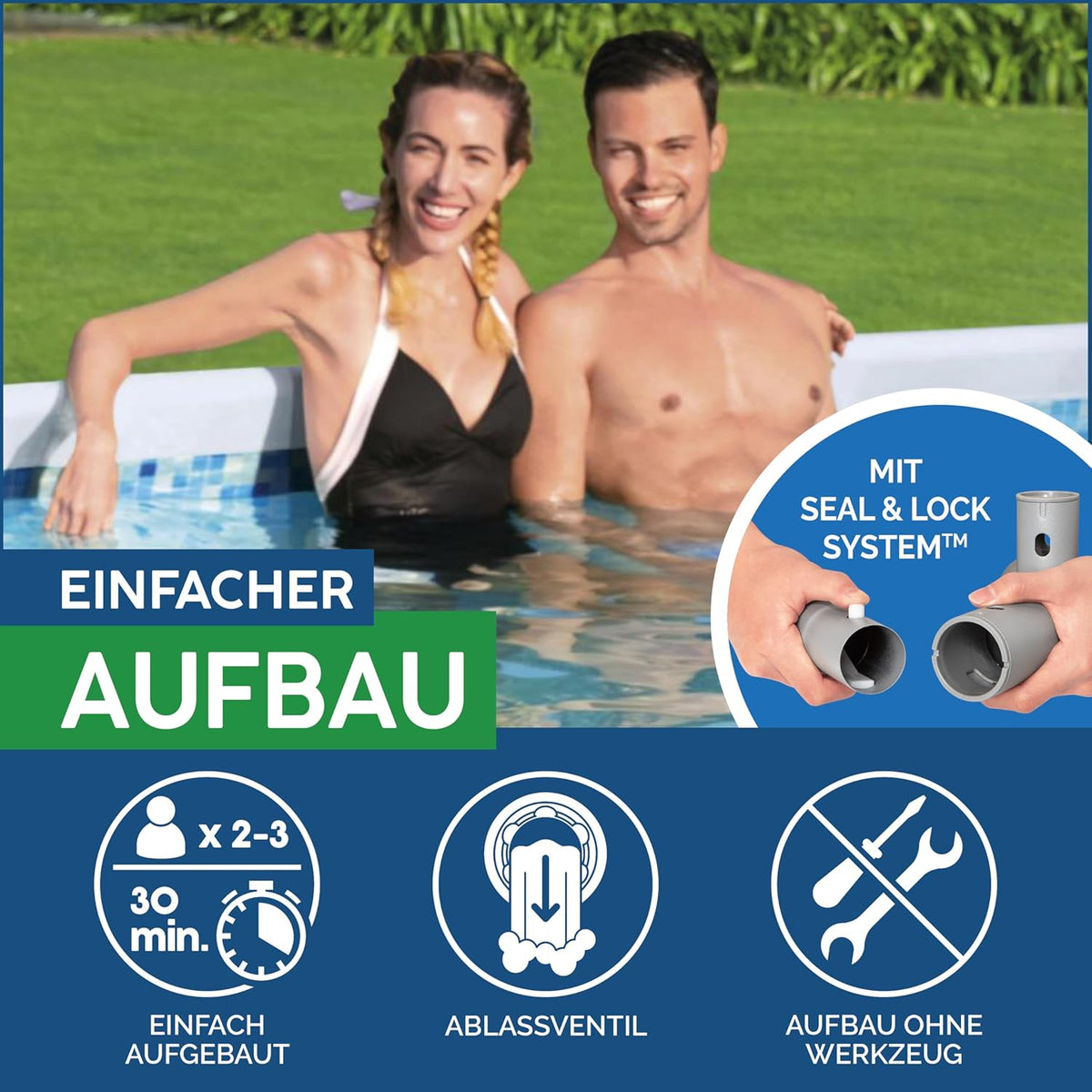 Bestway Power Steel Frame Pool Set, oval, mit Filterpumpe 305 x 200 x 84 cm, grau, 5614A