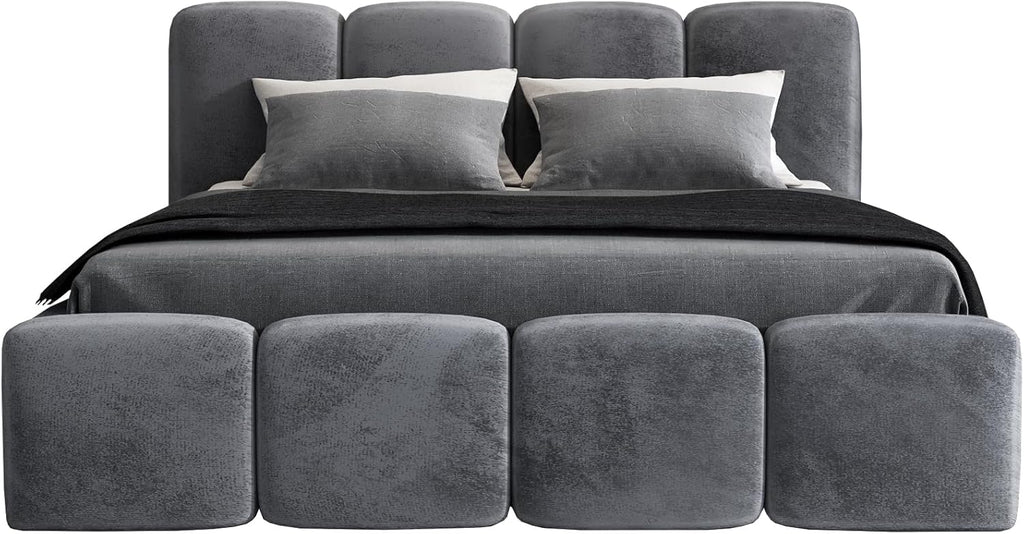 A&J MöbelLand Polsterbett 140x200 mit Bettkasten und Lattenrost – DONA, Bett mit Matratze und Stauraum in Dunkelgrau