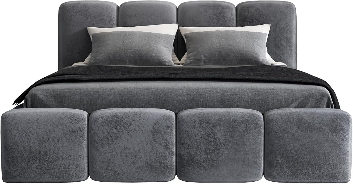 A&J MöbelLand Polsterbett 140x200 mit Bettkasten und Lattenrost – DONA, Bett mit Matratze und Stauraum in Dunkelgrau
