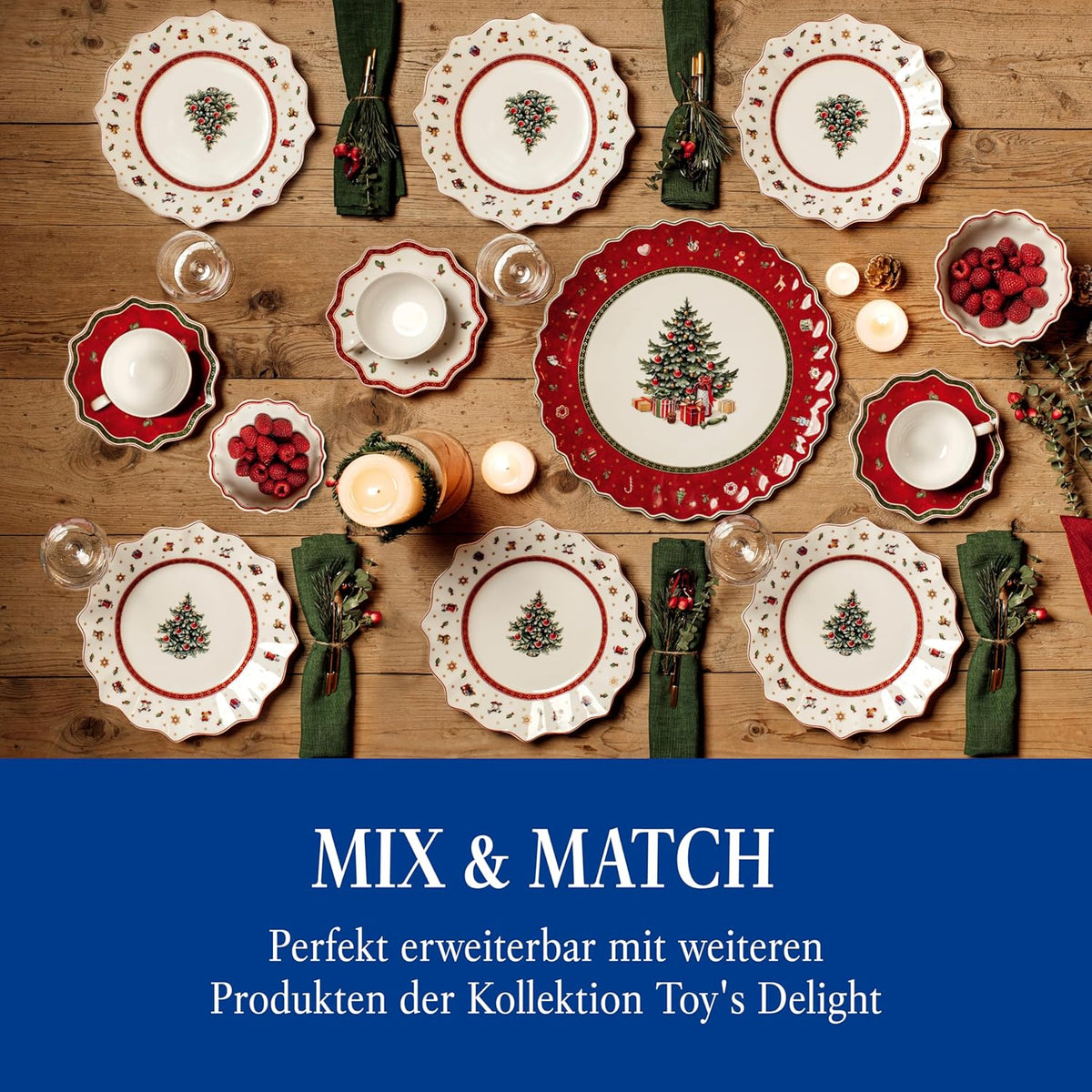 Villeroy & Boch – Toy's Delight Tafelservice Weihnachten 12 Teilig, Weihnachtsteller Set Toys, Weihnachtsgeschirr, Weihnachtsservice 4 Personen, Speiseteller, Suppenteller, Frühstücksteller, Porzellan