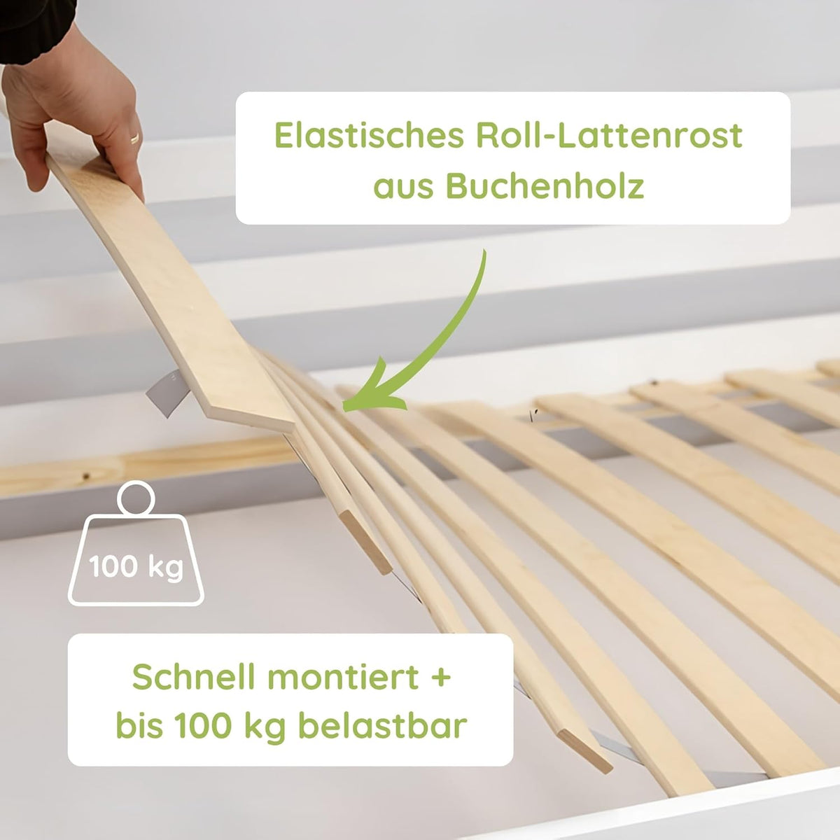 Kids Collective Hochbett 90x200 mit 3 Matratzen, Ausziehbett Etagenbett mit Ausziehfunktion, Zwei Schubladen, Lattenrost, Rausfallschutz umbaubar in DREI Einzelbetten, Vollholz massiv | weiß