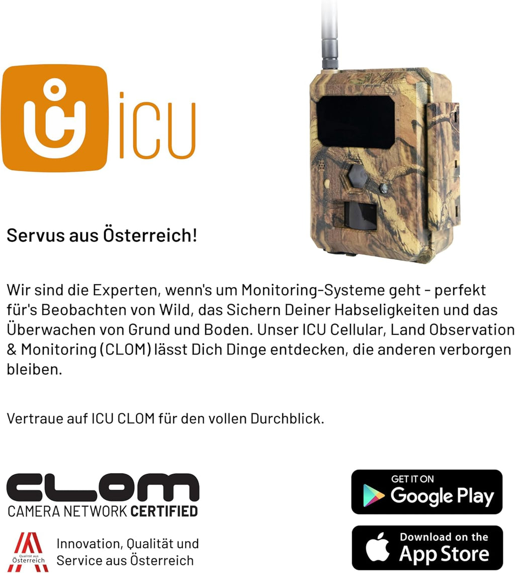 ICU CLOM EasyCam Outdoor Wildkamera – 50° Erfassungswinkel, 16GB SD-Karte, 4G/LTE Verbindung, Bewegungsmelder & App-Steuerung für Jagd & Überwachung