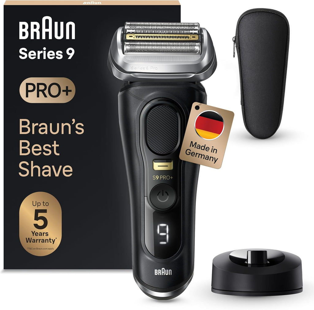 Braun Series 9 Pro+ Rasierer Herren Elektrisch, Elektrorasierer mit 5 Rasierelementen, Rasierapparat, Langhaarschneider ProTrimmer, Ladestation, 60 Min Akku, Wet&Dry, Made in Germany, 9510s, Schwarz