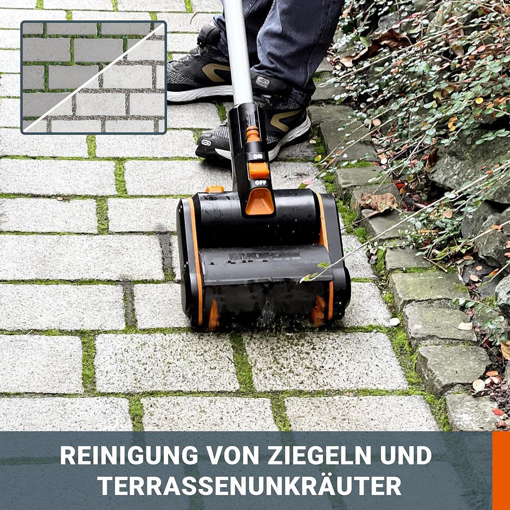 WORX WG441E Akku-Multi-Bürste 20V -multifunktionale Oberflächenbürste für Stein-& Holfzflächenreinigung & Unkrautentfernung -integrierter Wasseranschluss - inkl. 4Ah PowerShare Akku & Schnellladegerät