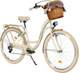 Generic Komfort Fahrrad Citybike Mit Weidenkorb Damenfahrrad Hollandrad, 28 Zoll, Creme-Braun, 7-Gang