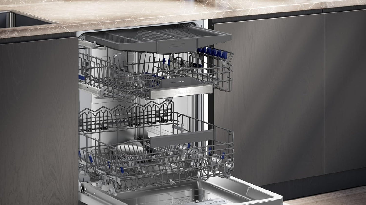 Siemens SN65ZX07CE, Stiftung Warentest Testsieger , iQ500 Smarter Geschirrspüler Vollintegriert, 60 cm breit, Besteckschublade, Made in Germany, Zeolith Trocknung, extra leise, varioSpeed Programm