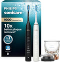 Sonicare DiamondClean 9000 elektrische Zahnbürste, Schallzahnbürste mit App, Andruckkontrolle, 4 Putzmodi, 3 Intensitätsstufen, Ladeglas, Schwarz und Roségold, Zweierpack, Modell HX9914/57