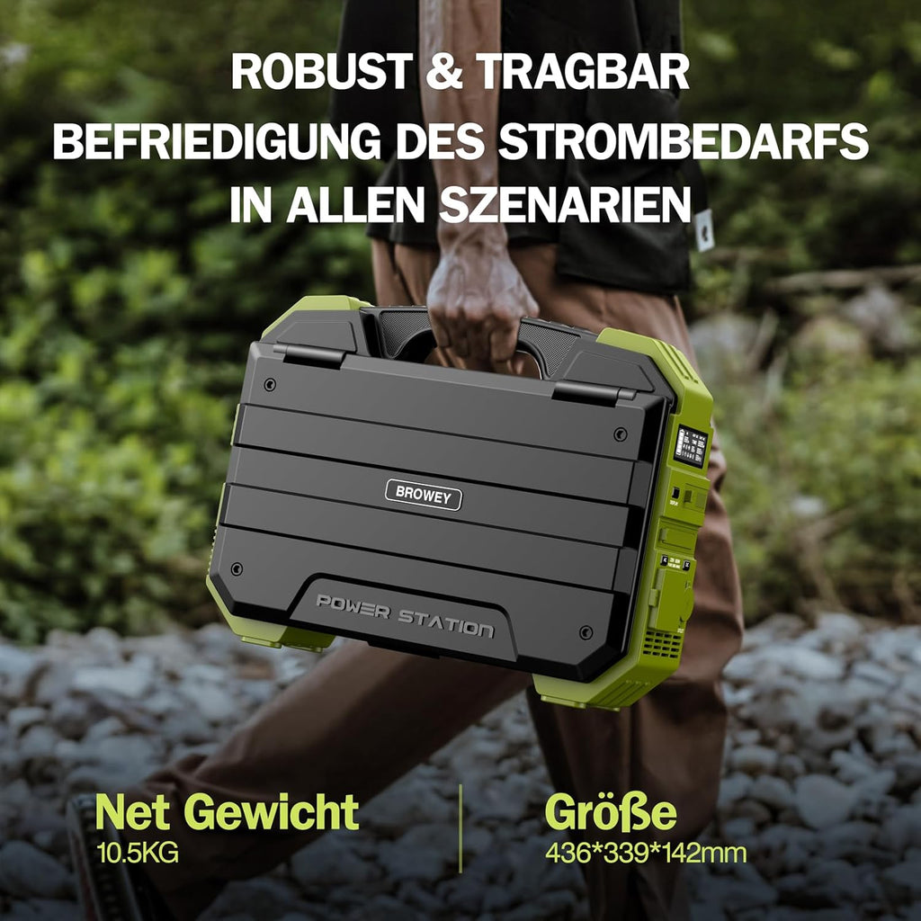 BROWEY Tragbare Power Station mit Solarpanel, 12-40W eigenes Solarladepanel, 614WH, 1000W Nennleistung, 2000W Spitzenleistung Solargenerator für Outdoor-Camping, Caravaning und Notfallvorbereitungen.