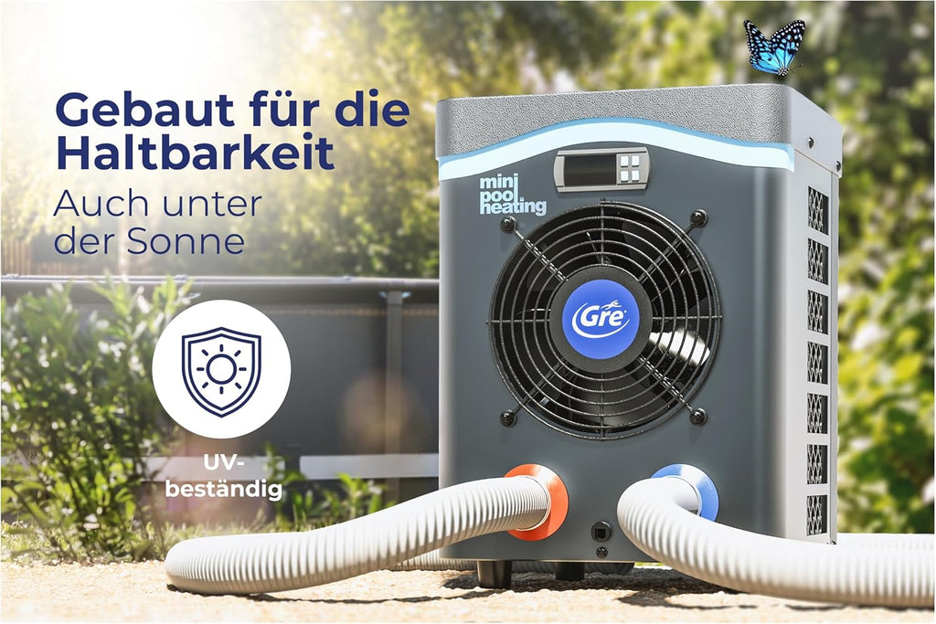 Gre HPM40 - Mini-Wärmepumpe für Aufstellpools bis zu 40 m³, Heizsystem für Aufstellpools, Farbe Grau