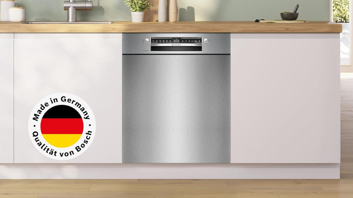 Bosch SMU4ETS08E, Serie 4, Smarter Unterbau-Geschirrspüler 60 cm, Besteckkorb, Spülmaschine mit Programmassistent, besonders Leise, höhenverstellbarer Oberkorb, Automatische Türöffnung, Edelstahl