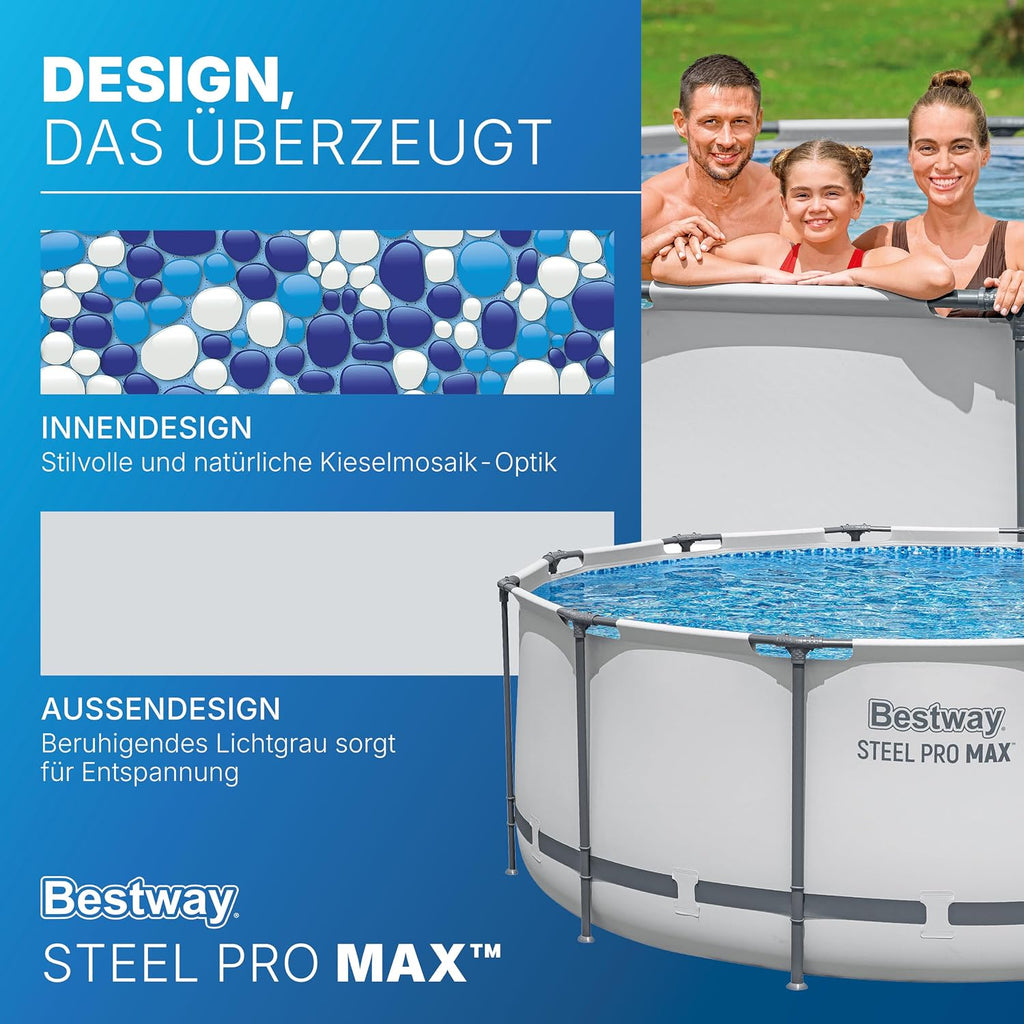 Bestway® Steel Pro MAX™ Aufstellpool Komplett-Set mit Filterpumpe Ø 366 x 122 cm, lichtgrau, rund