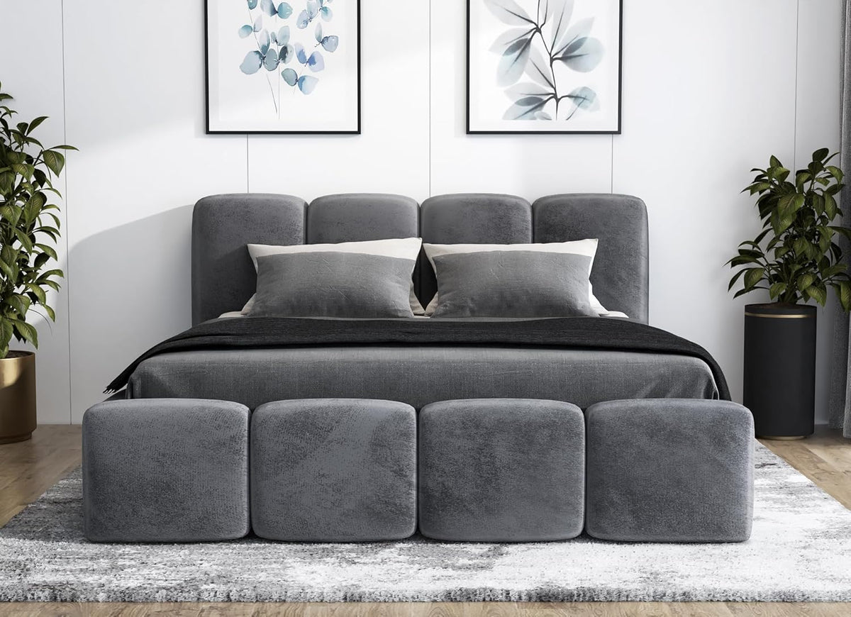 A&J MöbelLand Polsterbett 140x200 mit Bettkasten und Lattenrost – DONA, Bett mit Matratze und Stauraum in Dunkelgrau