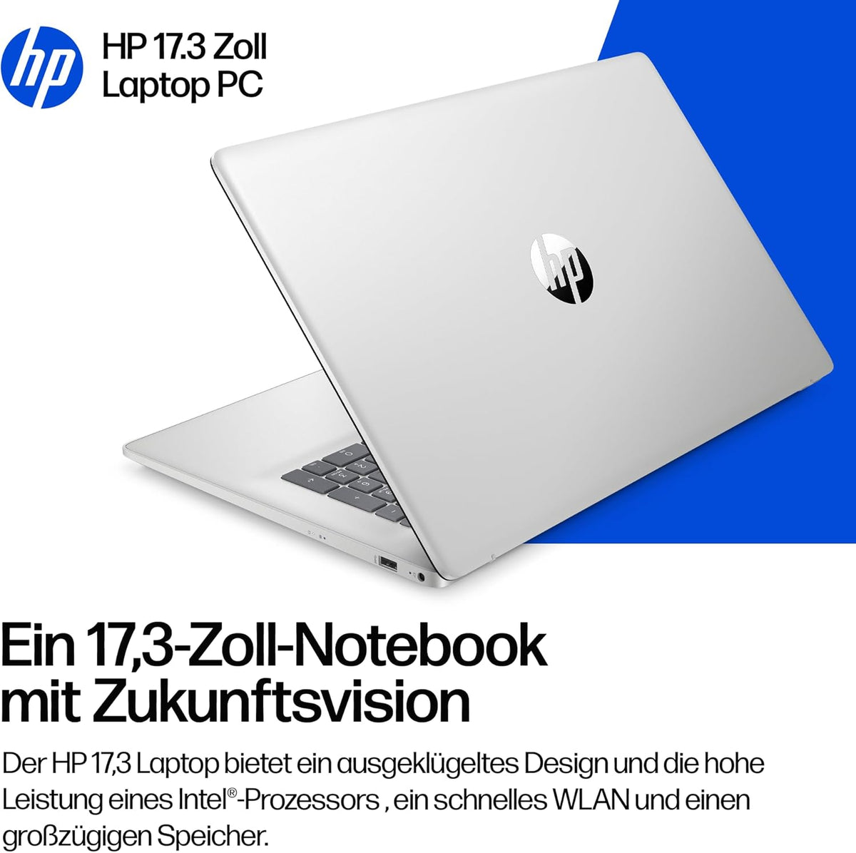 Laptop mit 17,3" FHD Display, Core i7-1355U, 16 GB DDR4 RAM, 1 TB SSD, Iris Grafik, Windows 11, QWERTZ, Silber inkl. 25 GB Dropbox-Speicher für 12 Monate