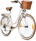 Bergsteiger Marseille 26, 28 Zoll Damenfahrrad, ab 150 cm, Korb aus Rattan, Fahrrad-Licht, Damen-Citybike, Damenrad im Retro-Design«, 6 Gang Tourney Schaltung, Kettenschaltung