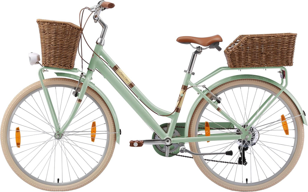 BIKESTAR Alu City Stadt Fahrrad 26, 28 Zoll | 16, 18 Zoll Rahmen, 7 Gang Shimano Damen Holland Rad, Retro Bike mit V-Bremse, Gepäckträger, Licht, Klingel, Korb, Speichenreflektoren | Risikofrei Testen