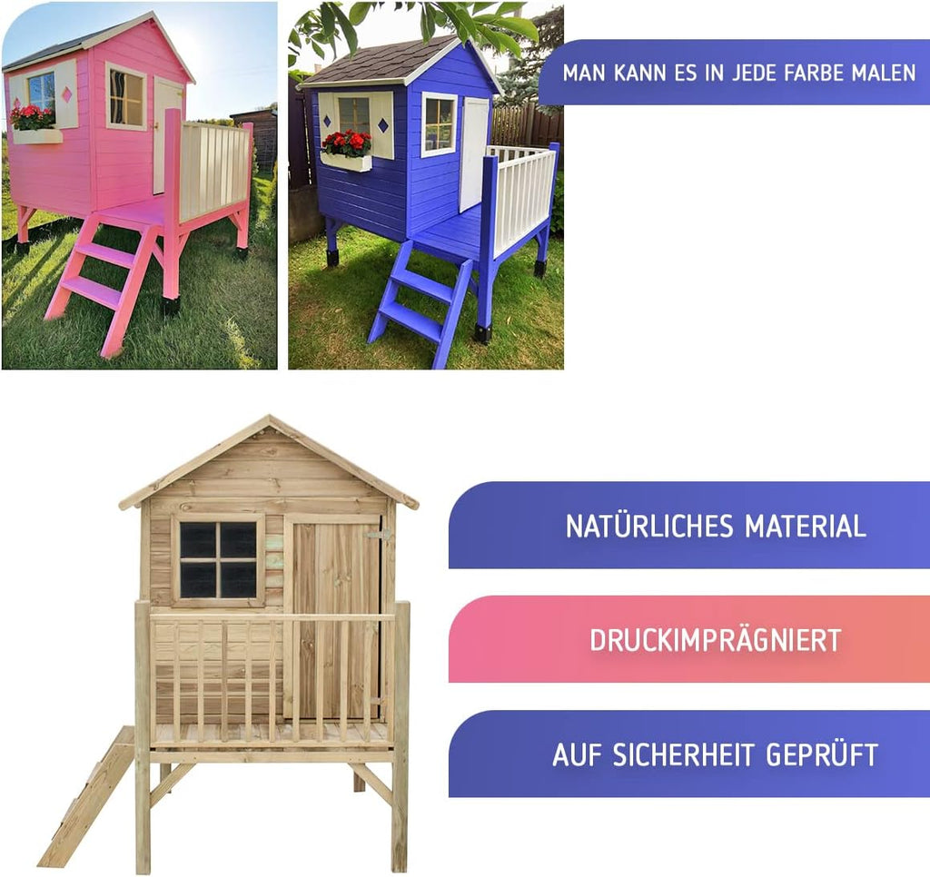 Gartenhaus Kinder - Spielhaus Kinder Outdoor - Aus Imprägniertem Gehobeltem Kiefernholz - Originell und Einzigartig Gartenspielhaus - Holzart Gehobelte Kiefer