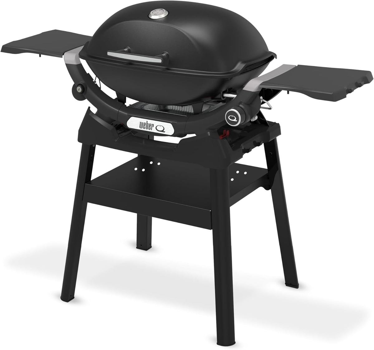 Weber Q 2200N Gasgrill mit Seitentischen & kompakten Stand/Grill für Terrassen und Balkone mit Hochleistungsbrennern, porzellanemaillierten Gussrosten und elektronischer Zündung, Mitternachtsschwarz