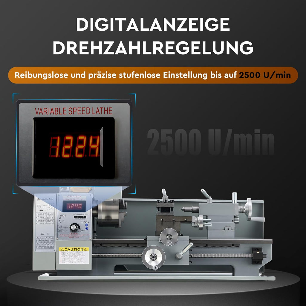 CREWORKS Metalldrehmaschine 750W Drehmaschine 8x16 Zoll Tischdrehmaschine 210x400MM Drehbank Metall 2500 RPM Mini-Metalldrehmaschine für Metallbearbeitung Metal Lathe (8 x 16 Zoll)