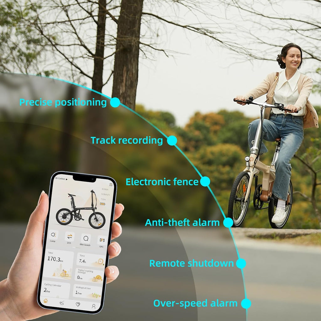 ADO E-Bike Air Carbon Elektrofahrrad, Faltrad,ebike Damen/ebike Herren,Bike,klapprad Riemenantrieb 14,5Kg IPS LCD Display, GPS,ADO APP,250W
