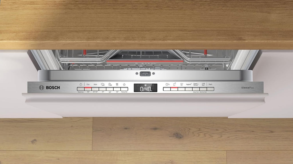 Bosch SMU4ETS08E, Serie 4, Smarter Unterbau-Geschirrspüler 60 cm, Besteckkorb, Spülmaschine mit Programmassistent, besonders Leise, höhenverstellbarer Oberkorb, Automatische Türöffnung, Edelstahl